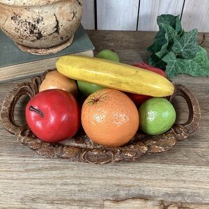 Handmade Vintage Ceramic Fruit In Burwood Tray
